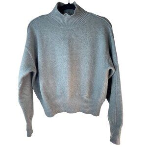 ZARA Womens Ribbed Turtleneck Sweater M Gray Aqua Wool Blend Pullover